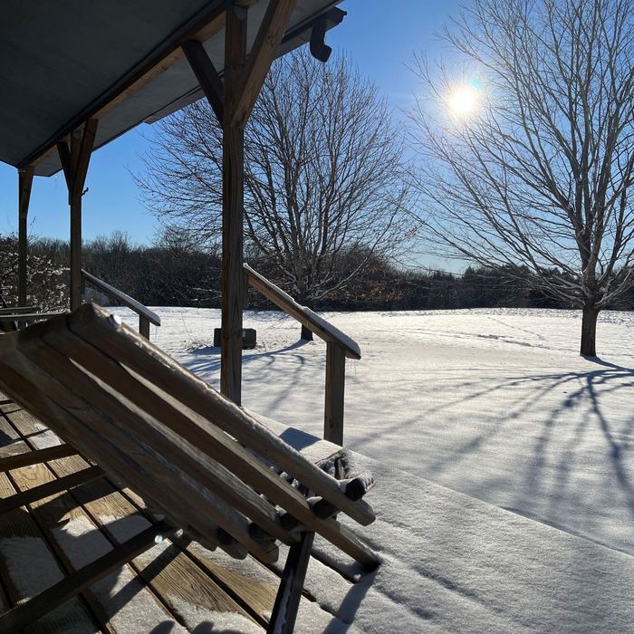 Winter sunset seen from the porch